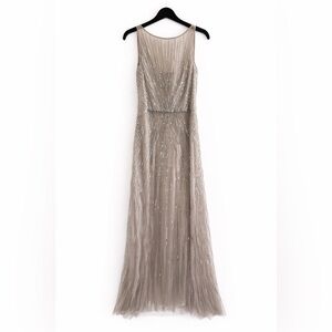 Aidan Mattox Metallic Silver Maxi Dress